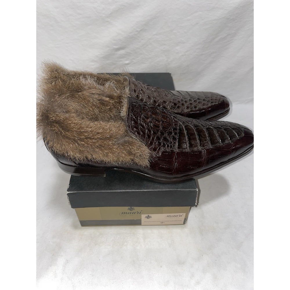 Mauri‎ Crocodile Kangaroo Fur Loafers Mens 9 Brown Rare Exotic Slip On NIB Italy